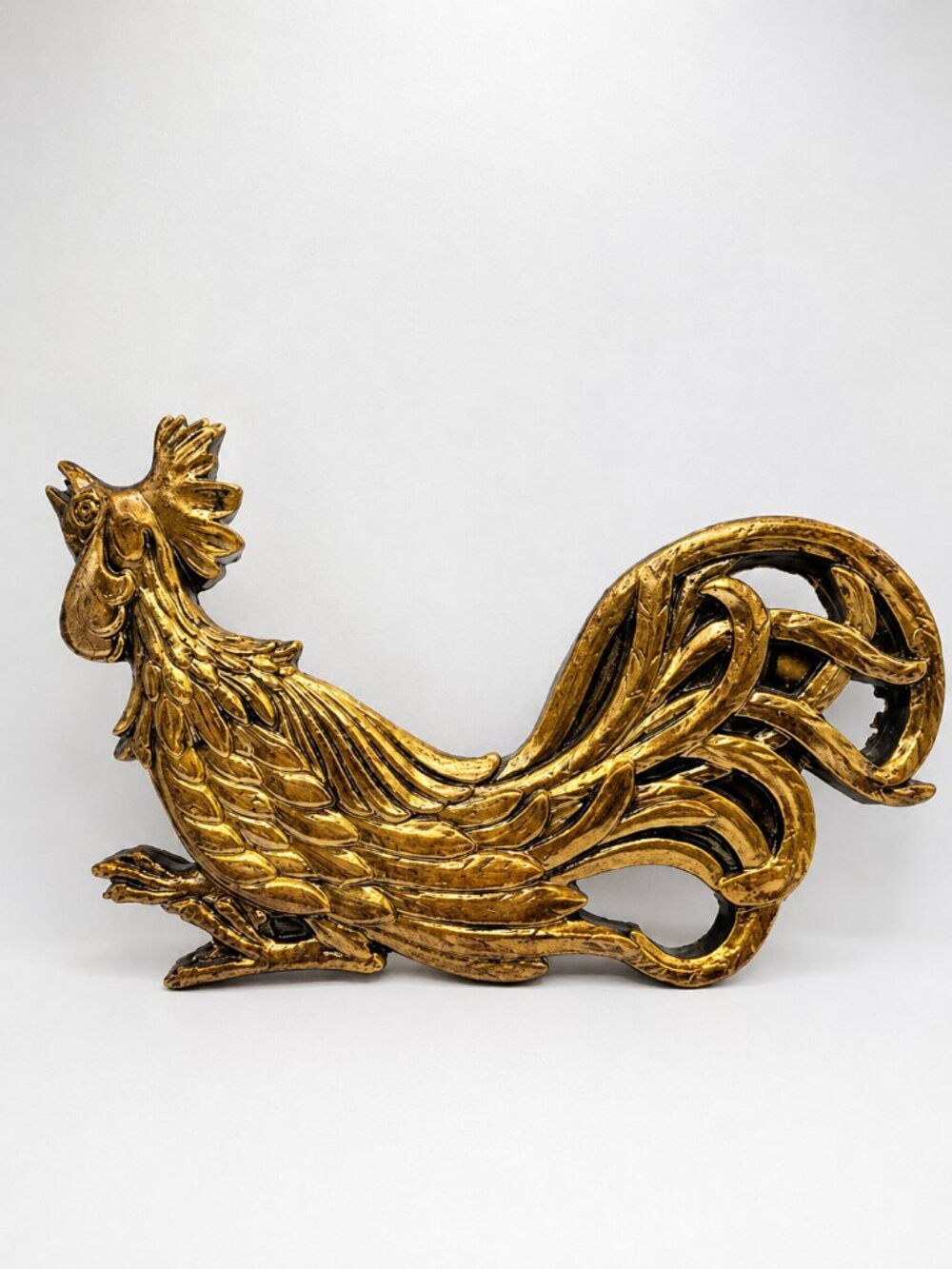 Vintage Gold Rooster Wall Decor Ornate Scroll Tail Farmhouse French Country